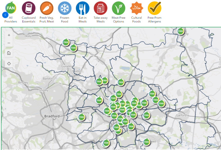 A map showing food aid locations across Leeds