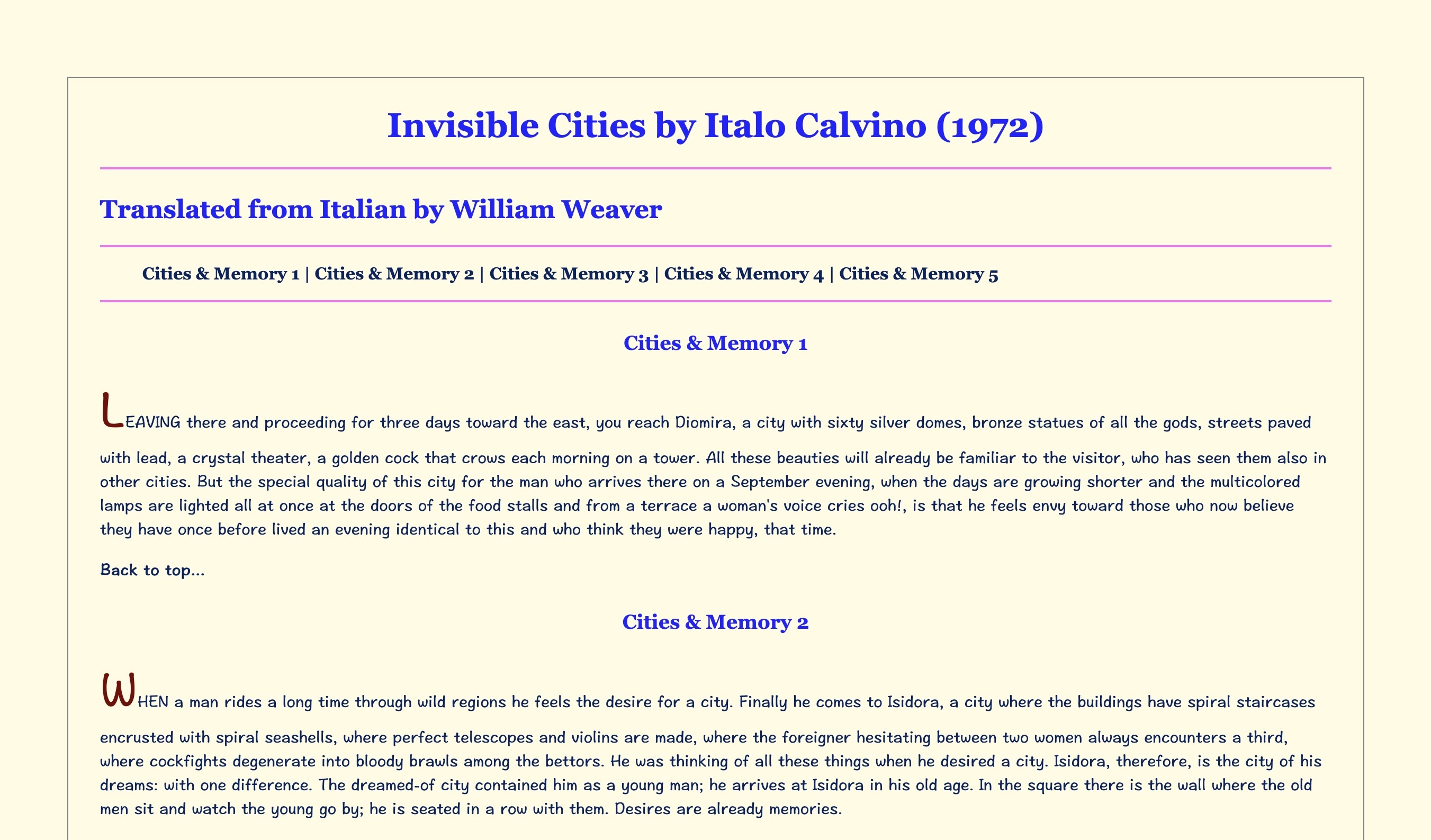 The cover image for Calvino's “Invisible Cities” project